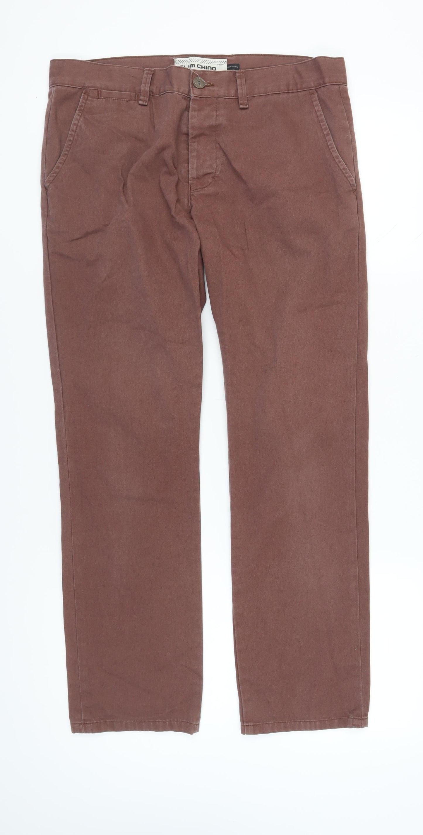 Topman Men's Brown Slim Chino Trousers, Size 34
