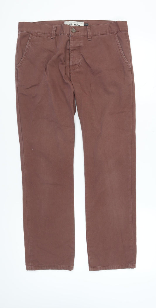 Topman Men's Brown Slim Chino Trousers, Size 34