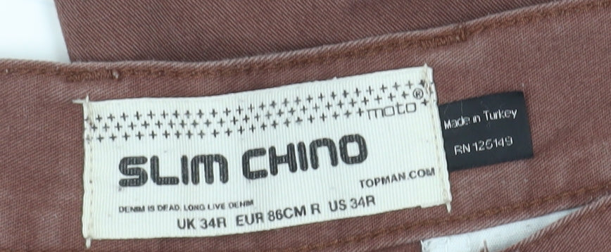 Topman Men's Brown Slim Chino Trousers, Size 34