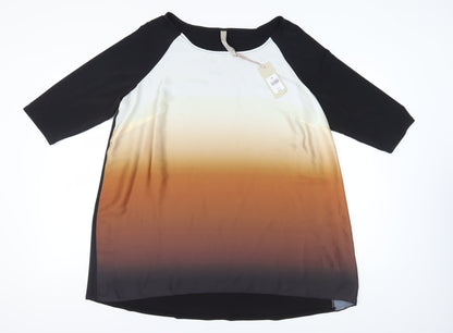 Evans Women's Black Colourblock 3/4 Sleeve T-Shirt