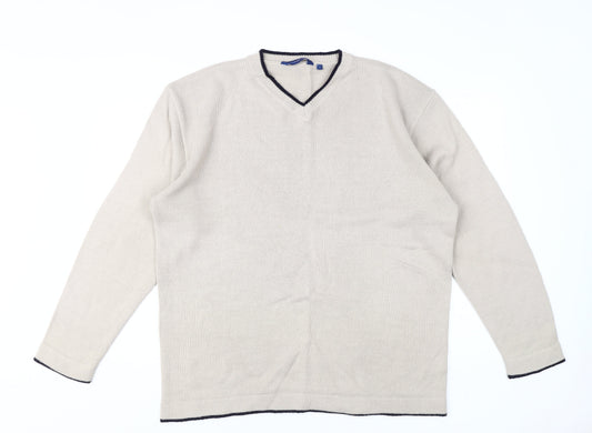 Freeport Men's Beige Pullover Jumper, Size L - Acrylic, V-Neck