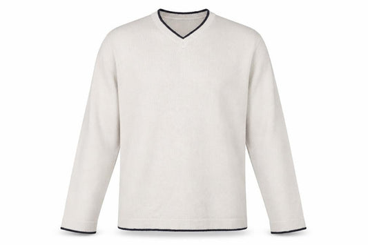 Freeport Men's Beige Pullover Jumper, Size L - Acrylic, V-Neck