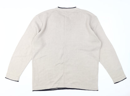 Freeport Men's Beige Pullover Jumper, Size L - Acrylic, V-Neck