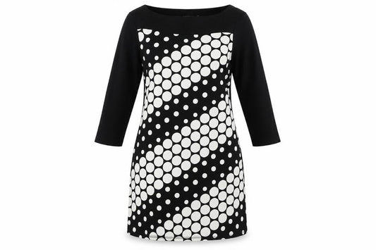 Front view of Principles Women's Black Polka Dot Shift Dress, size 14