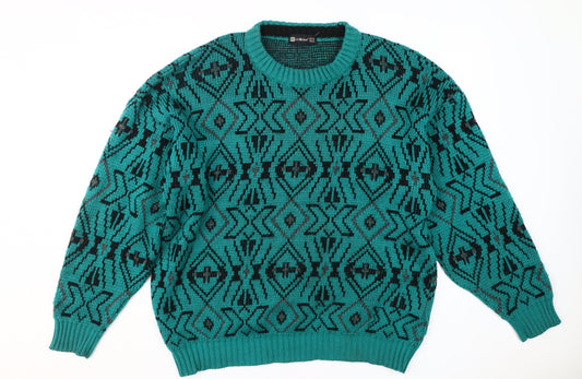 St Michael Men's Green Geometric Pullover Jumper, L