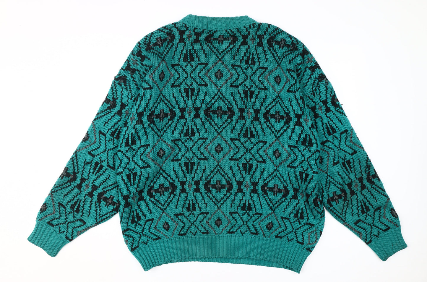 St Michael Men's Green Geometric Pullover Jumper, L