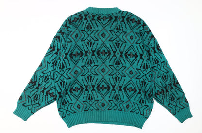 St Michael Men's Green Geometric Pullover Jumper, L