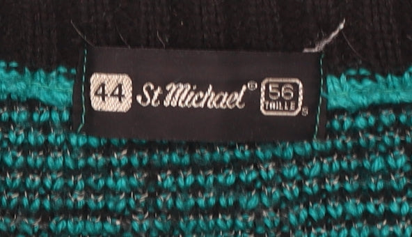 St Michael Men's Green Geometric Pullover Jumper, L