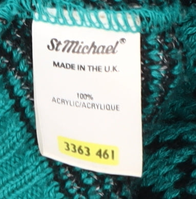 St Michael Men's Green Geometric Pullover Jumper, L