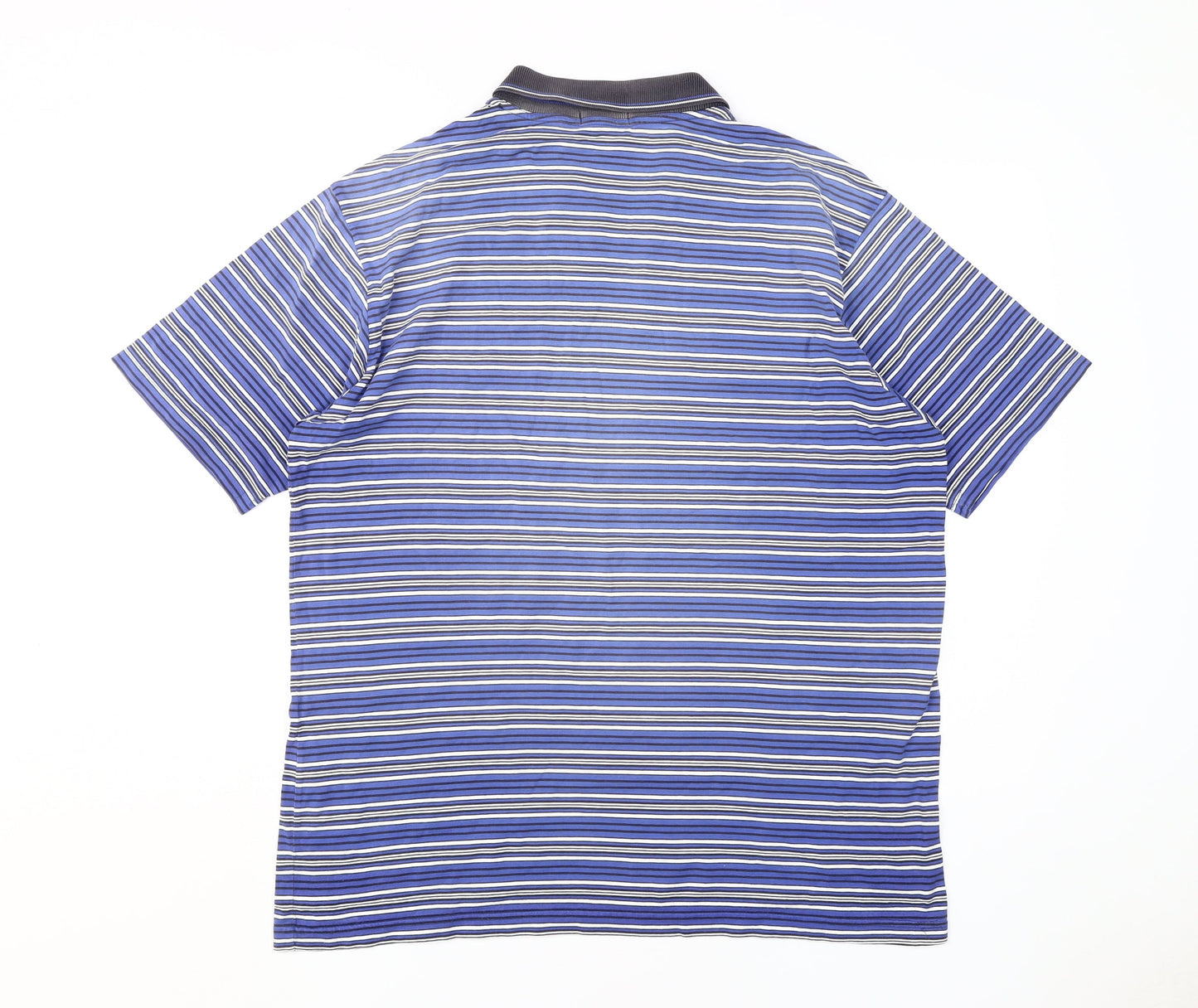 Marks and Spencer Men's Blue Striped Collared T-Shirt XL