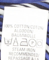 Marks and Spencer Men's Blue Striped Collared T-Shirt XL