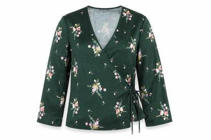 Ted Baker Women's Green Floral Wrap Blouse, Size 8