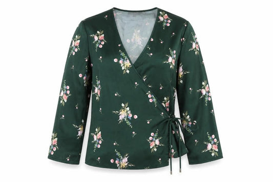 Ted Baker Women's Green Floral Wrap Blouse, Size 8