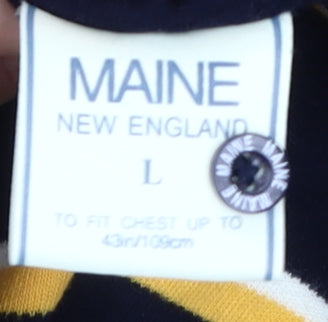 Maine New England Men's Black Striped Polo, Size L