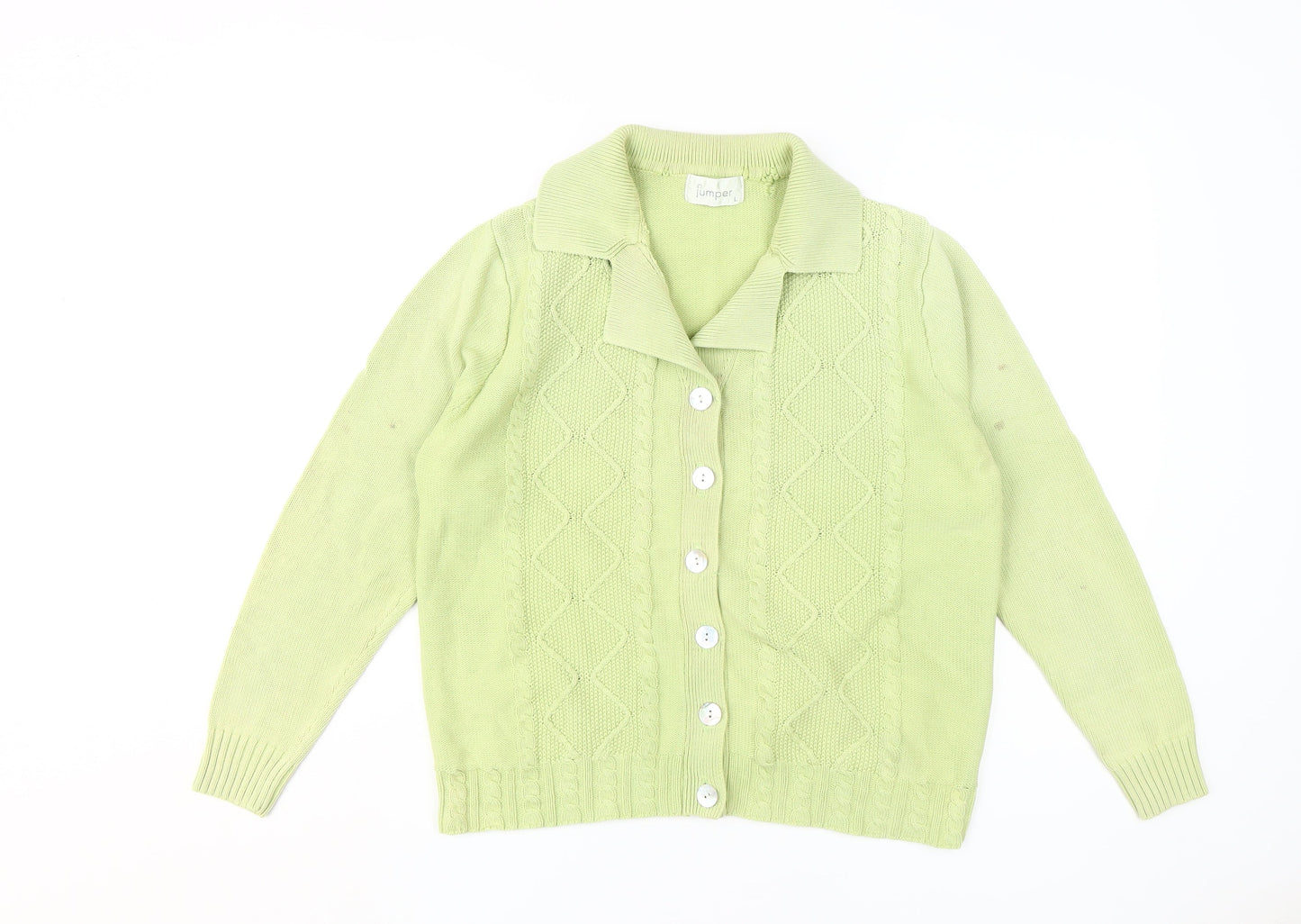 Jumper Women's Green Cable-Knit Cardigan L