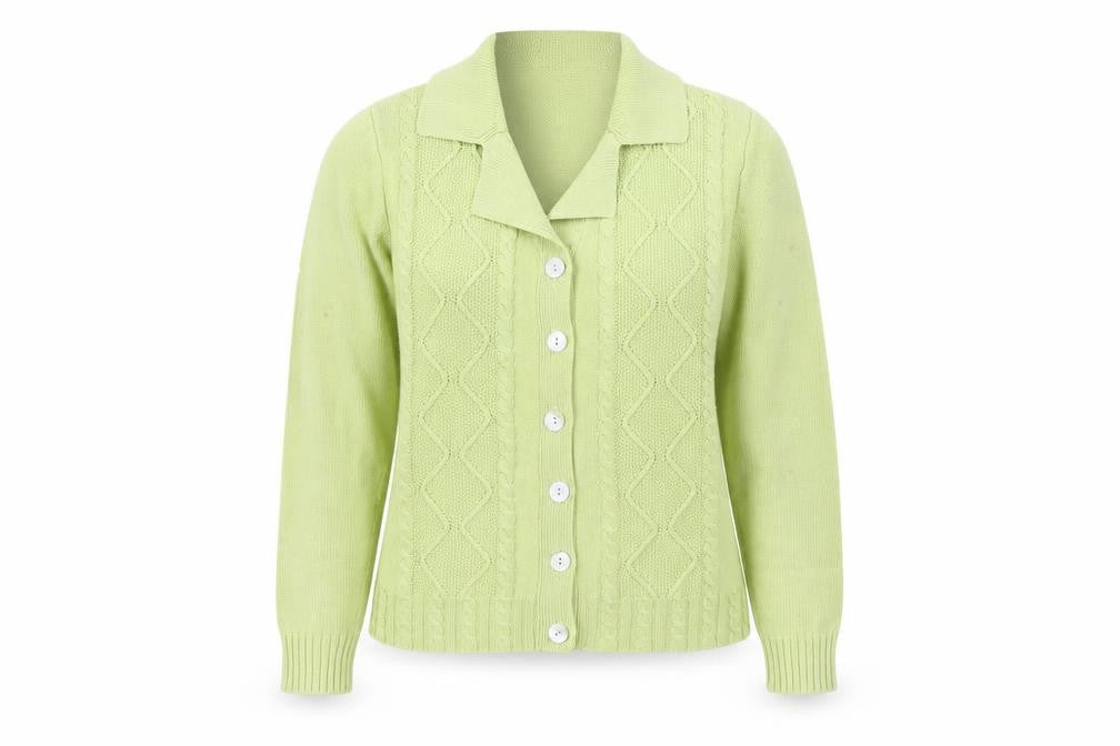 Jumper Women's Green Cable-Knit Cardigan L