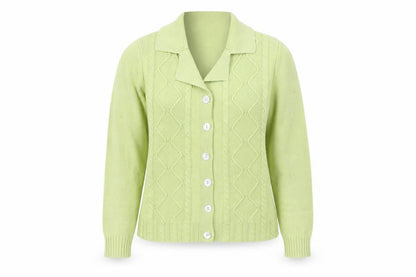 Jumper Women's Green Cable-Knit Cardigan L
