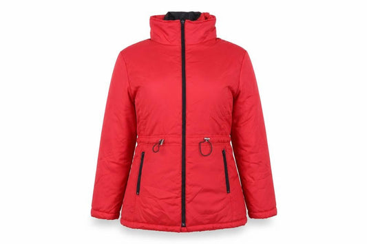 Front view of Anne De Lançay Women's Red Puffer Jacket, size L, Winter Style