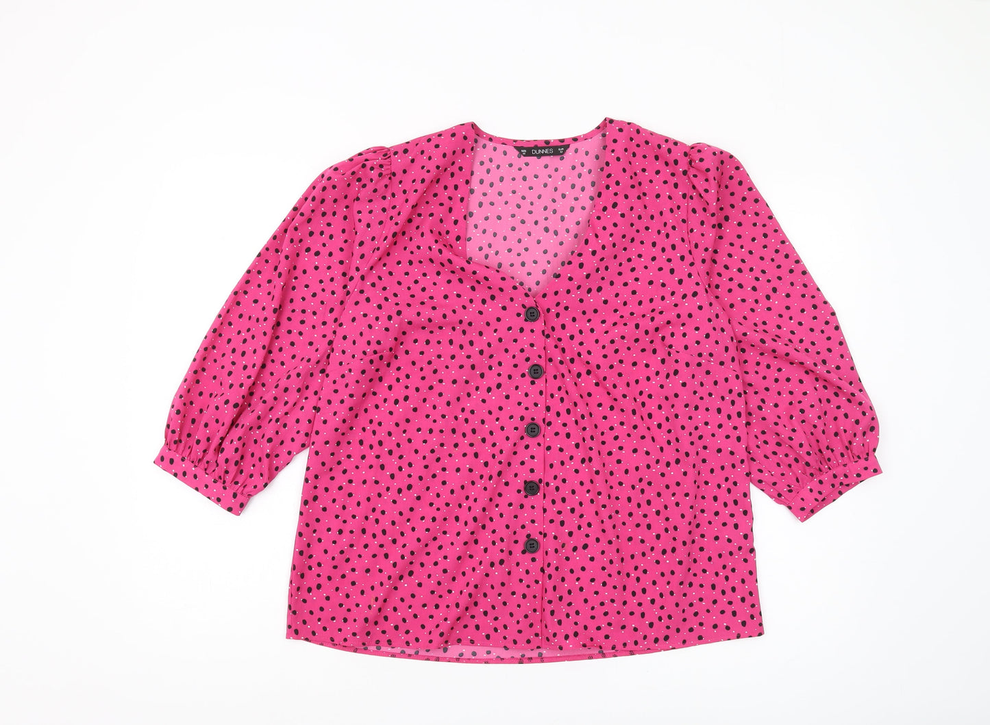 Dunnes Women's Pink Polka Dot V-Neck Blouse Size M
