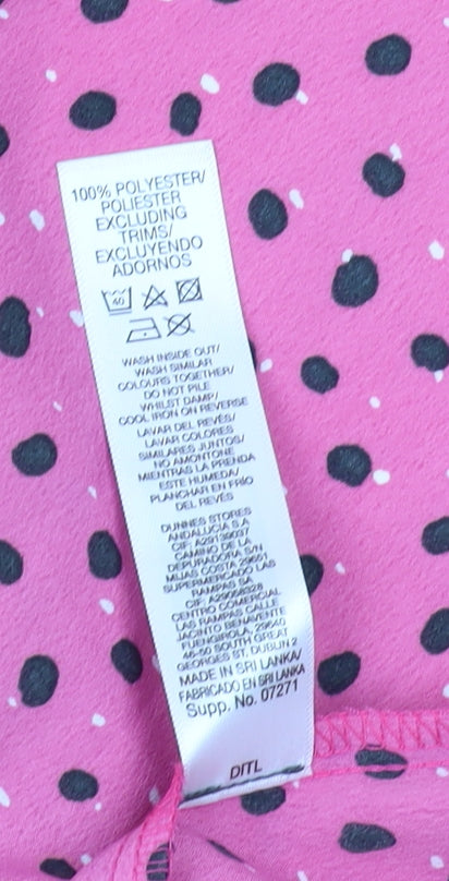 Dunnes Women's Pink Polka Dot V-Neck Blouse Size M