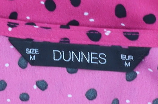 Dunnes Women's Pink Polka Dot V-Neck Blouse Size M