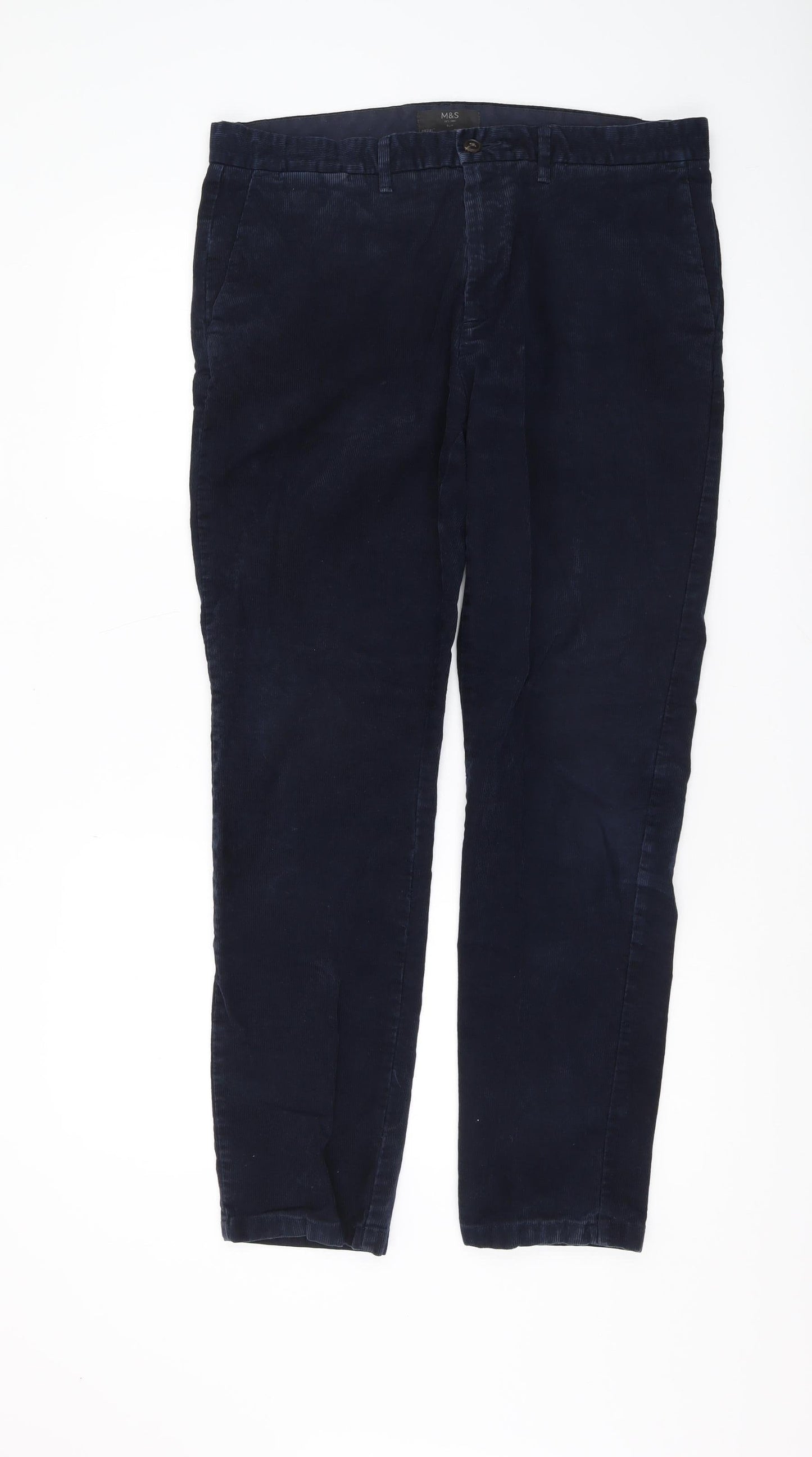 Marks and Spencer Men's Blue Slim Fit Chino Trousers 36