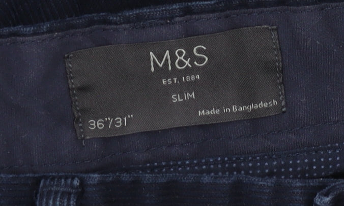 Marks and Spencer Men's Blue Slim Fit Chino Trousers 36