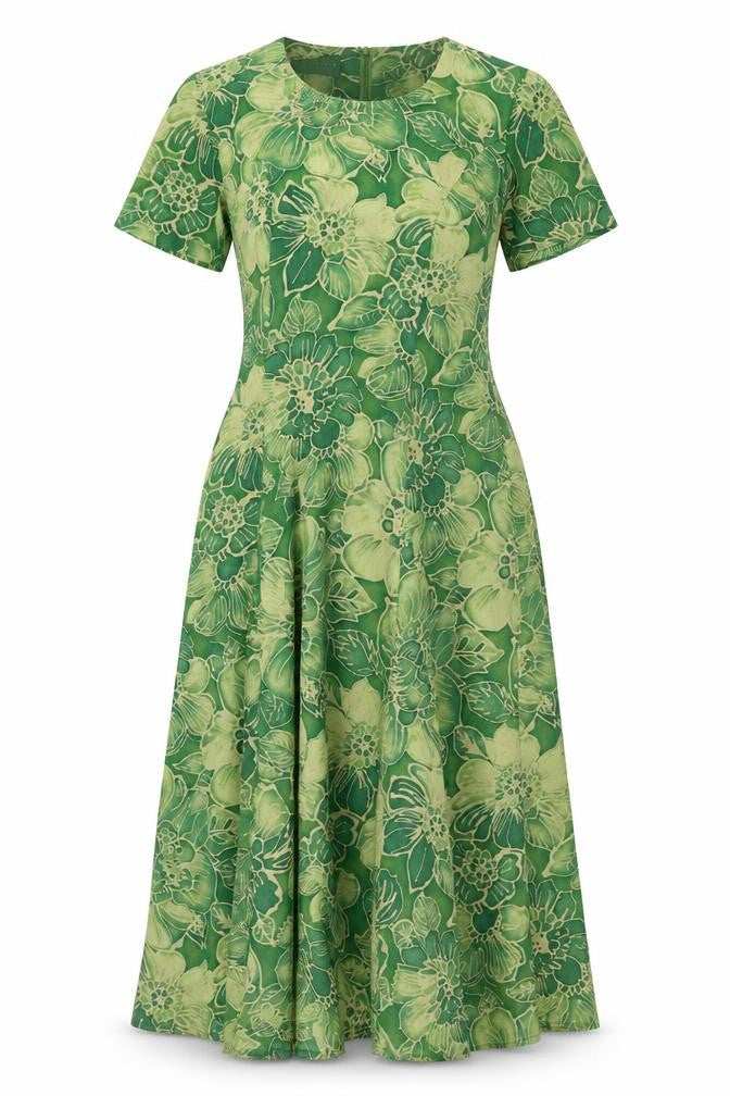 Alexon Women's Green Floral Midi Dress, Size 8, Scoop Neck