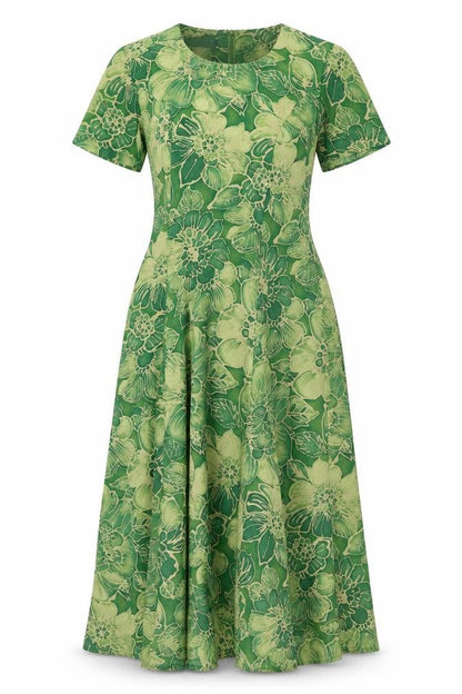 Alexon Women's Green Floral Midi Dress, Size 8, Scoop Neck