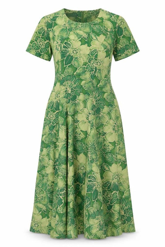 Alexon Women's Green Floral Midi Dress, Size 8, Scoop Neck