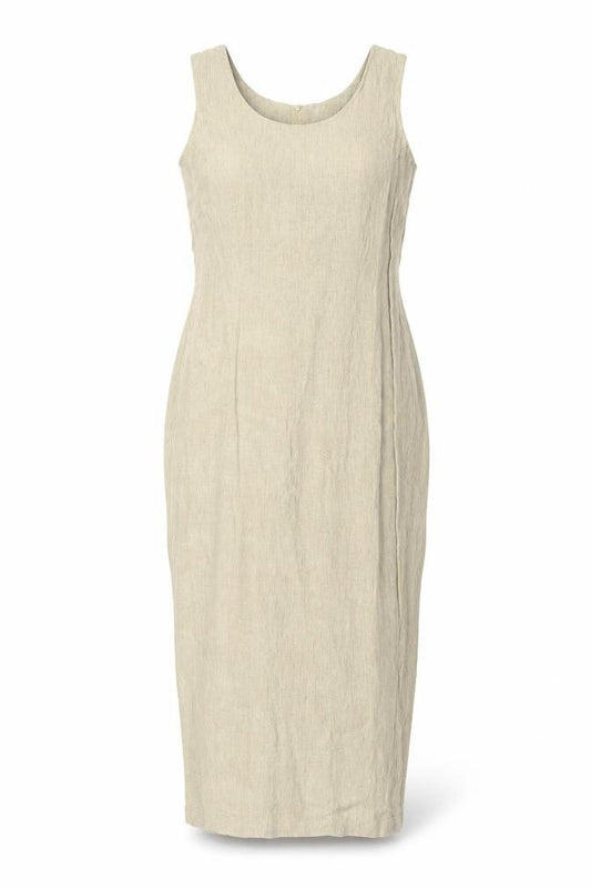 Front view of Wallis Beige Midi Sheath Dress Women, size 10, Sleeveless