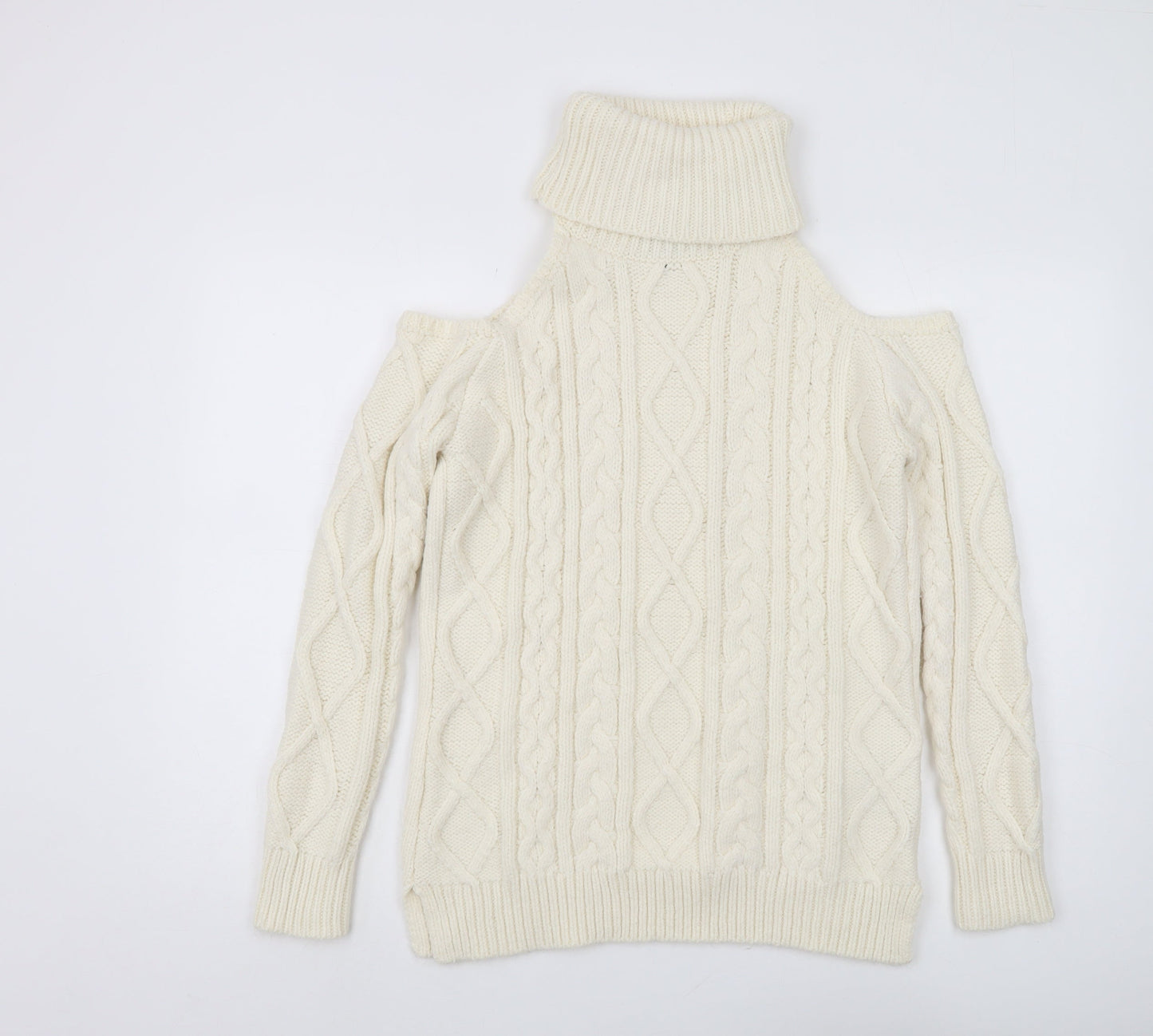 New Look Women's Ivory Roll Neck Cold Shoulder Jumper M