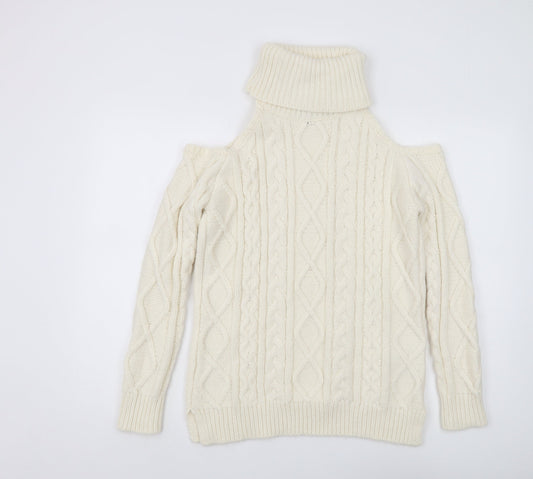 New Look Women's Ivory Roll Neck Cold Shoulder Jumper M