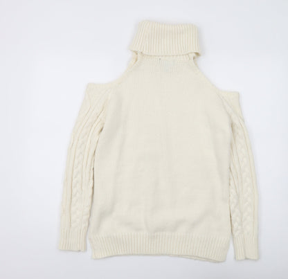 New Look Women's Ivory Roll Neck Cold Shoulder Jumper M