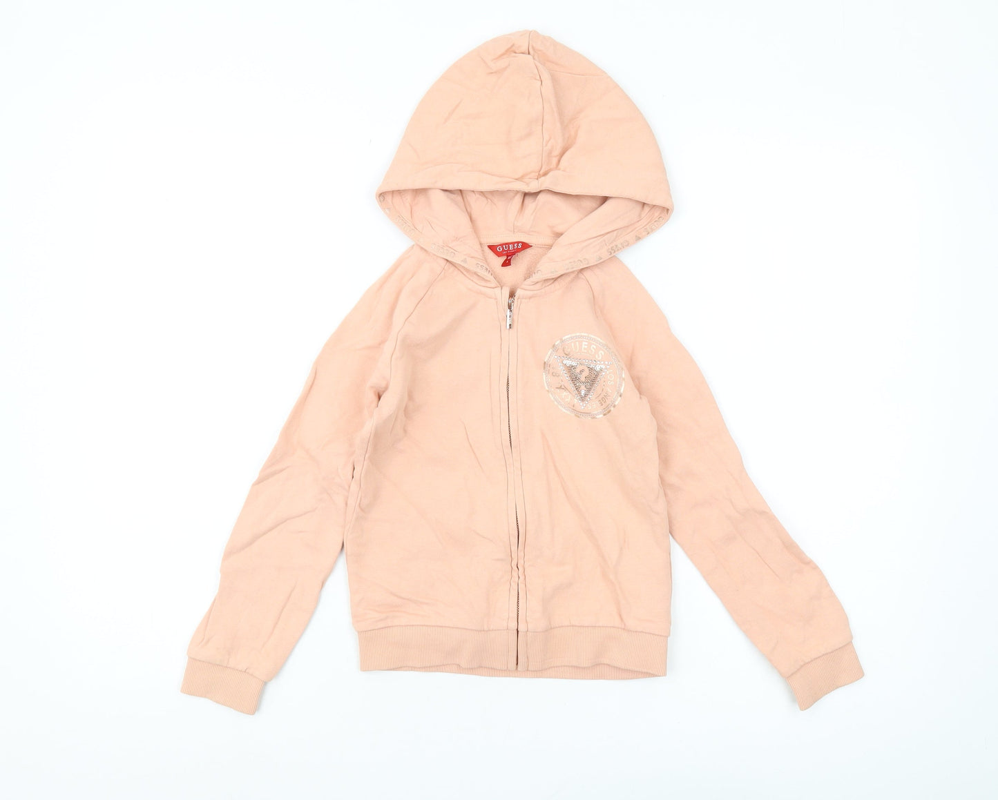 Guess Girls Beige Full Zip Hoodie, Size 6
