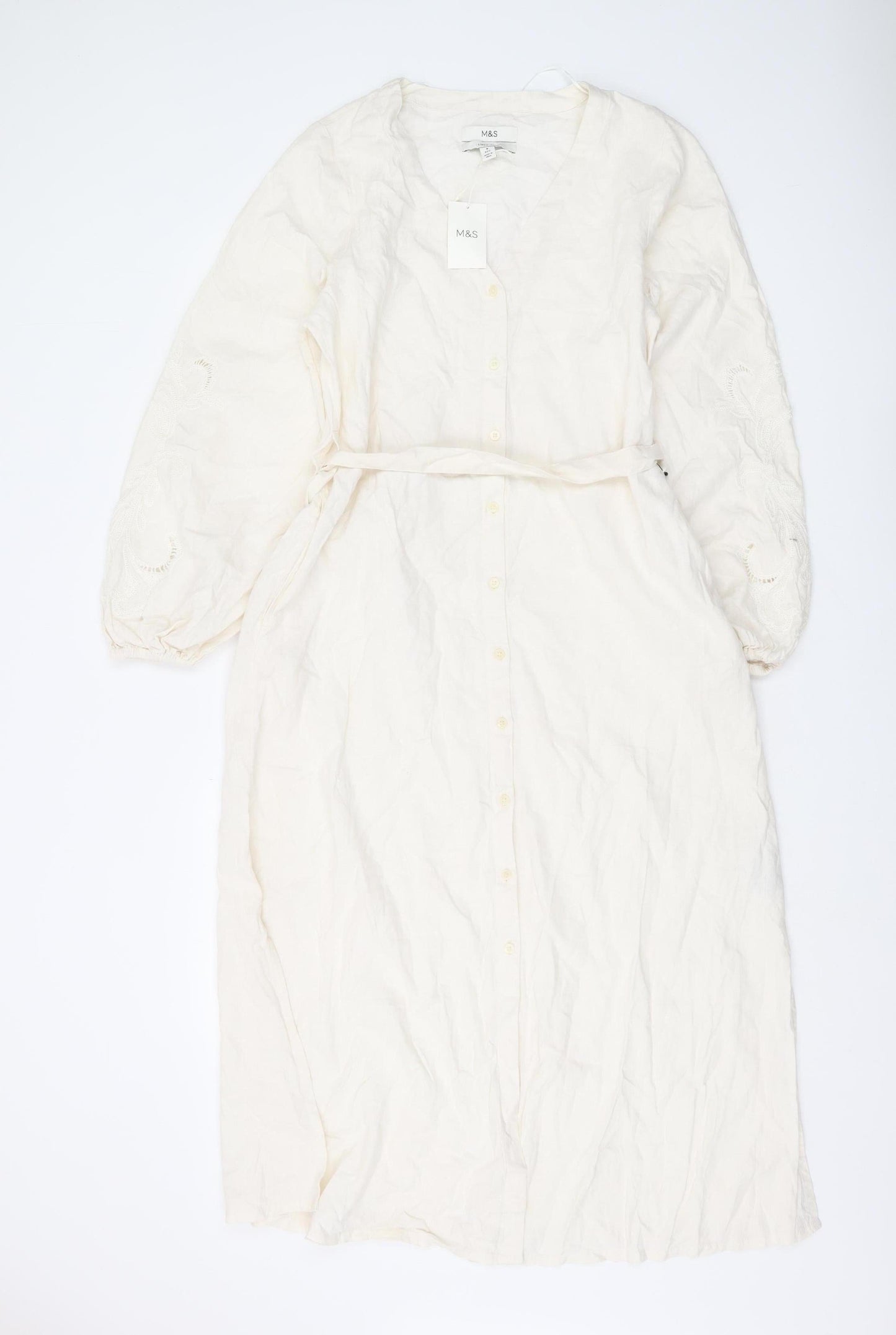 Marks and Spencer Women's Ivory Shirt Dress, Size 8