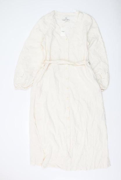 Marks and Spencer Women's Ivory Shirt Dress, Size 8