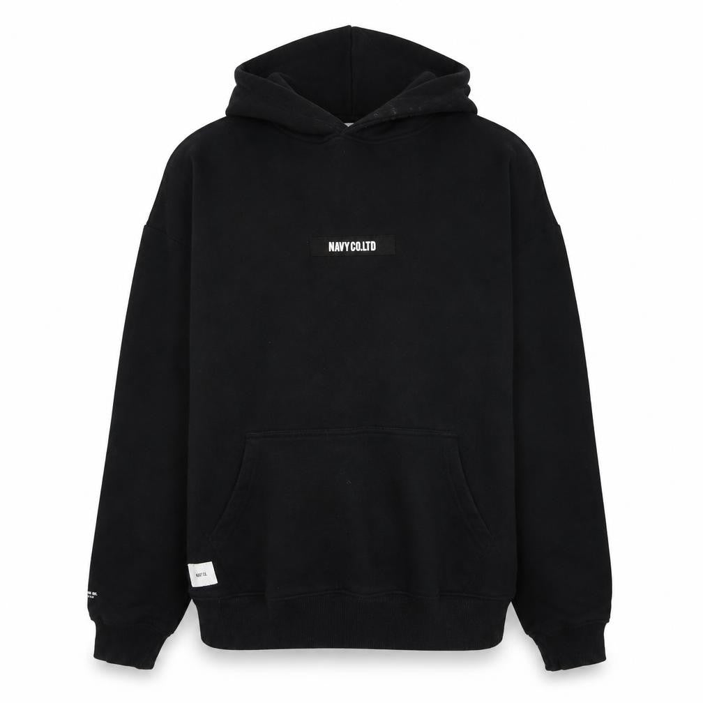 Front view of NAVY CO LTD Black unisex pullover hoodie s
