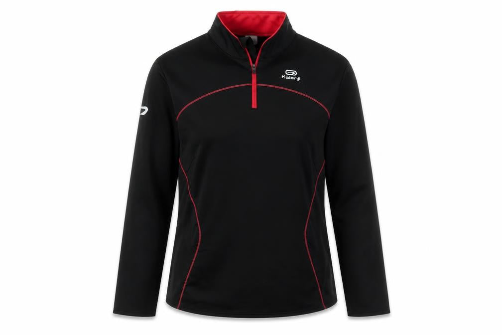 Front view of Decathlon Black unisex sweatshirt, size 16, active henley