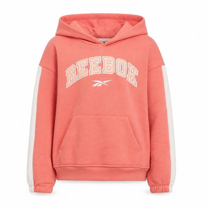 Front view of Reebok girls’ pink hoodie, size 11-12, years, pullover style