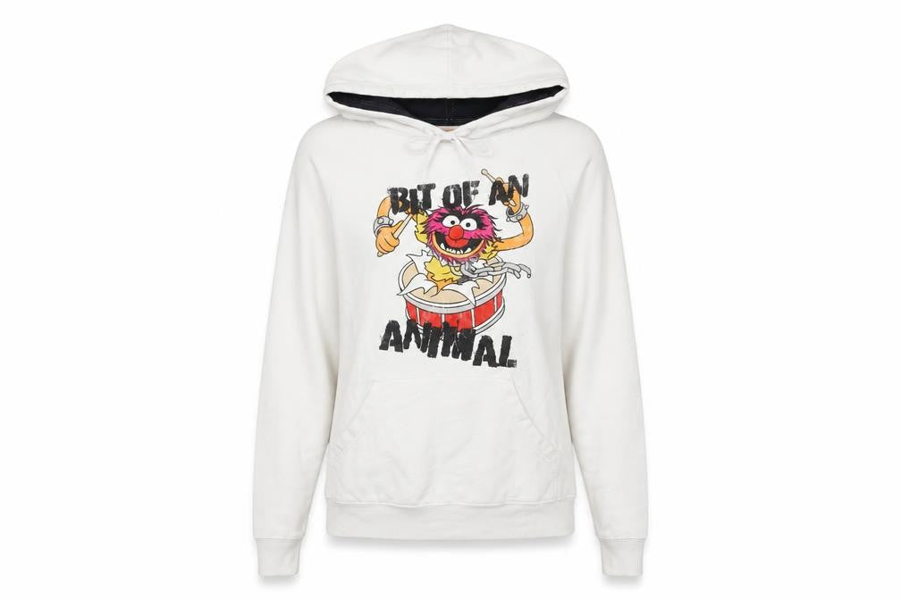 Front view of The Muppets unisex white graphic pullover hoodie s