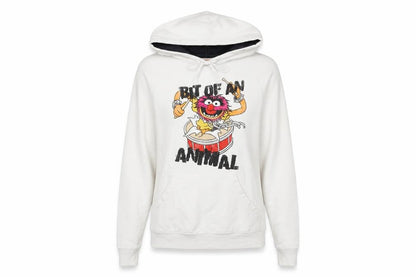 Front view of The Muppets unisex white graphic pullover hoodie s