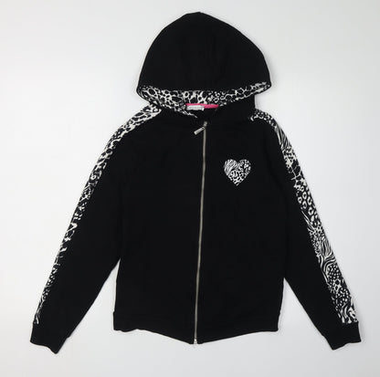Bluezoo Girls Black Full Zip Animal Print Hoodie 12-13 Years