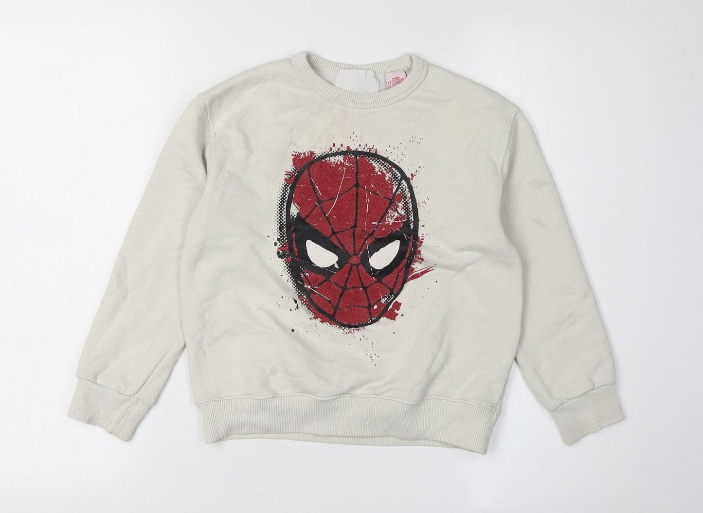Marvel Spider-Man Boys Beige Pullover Sweatshirt 7Y Graphic