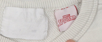 Marvel Spider-Man Boys Beige Pullover Sweatshirt 7Y Graphic