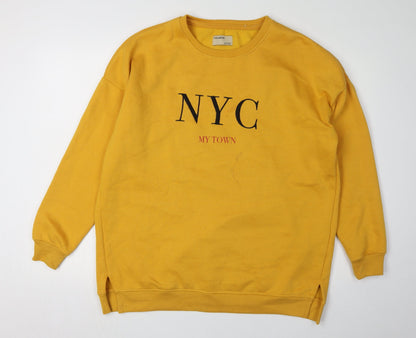 Unisex Adults UK Size M Pull&Bear Yellow Pullover Sweatshirt