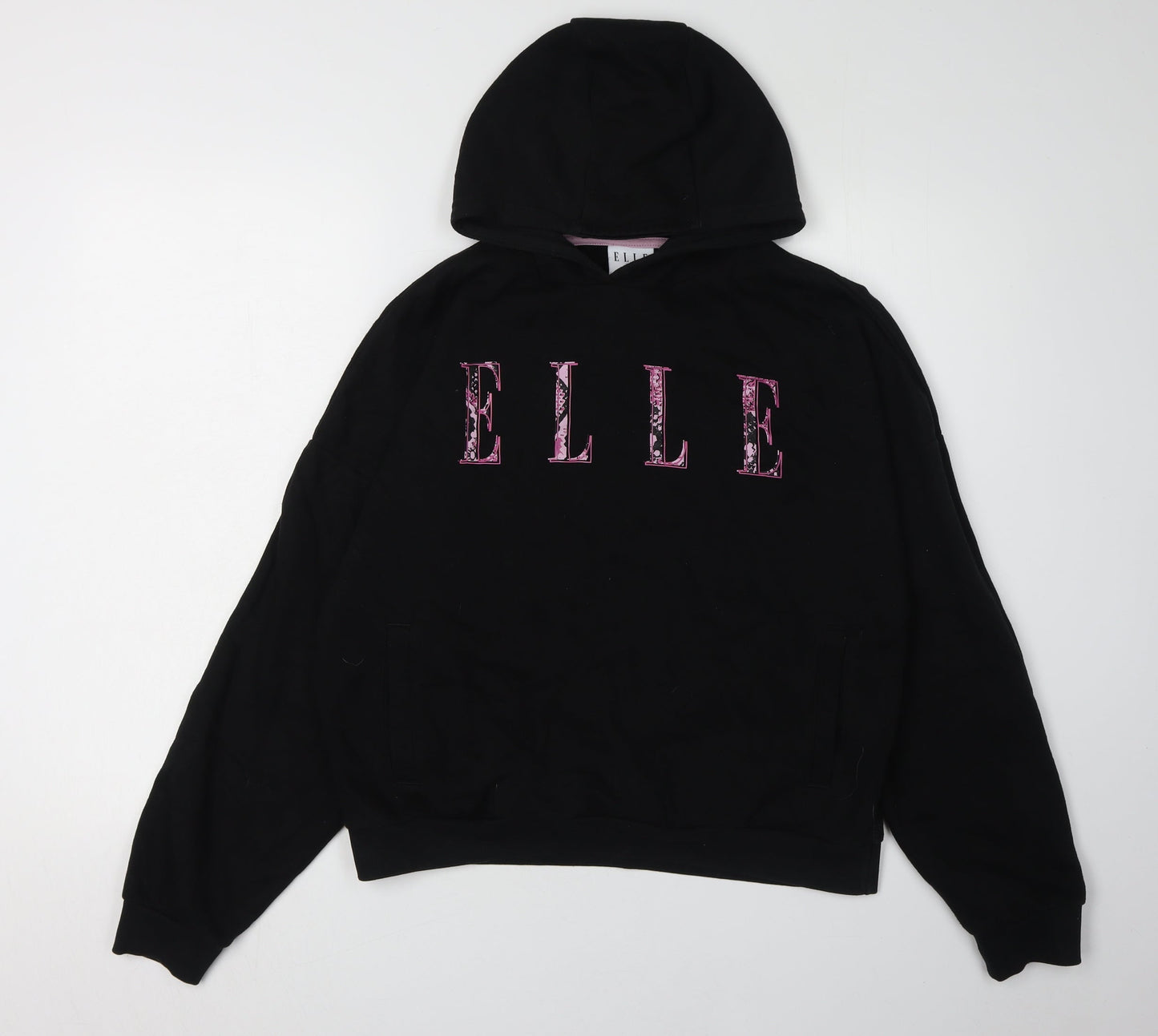 Elle Girls Black Pullover Hoodie Size 16 Graphic Logo