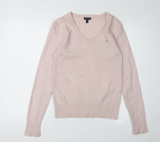 GANT Women's Pink Wool V-Neck Pullover Jumper Size S