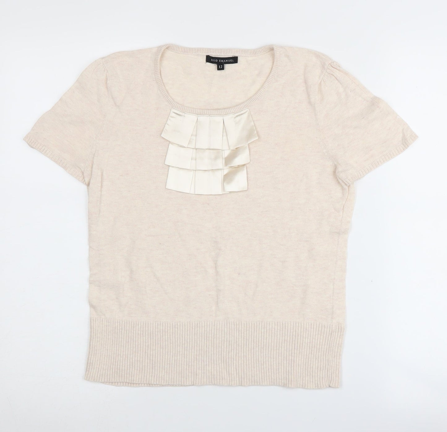 David Emanuel Women's Beige Short Sleeve Pullover Jumper - Size 12