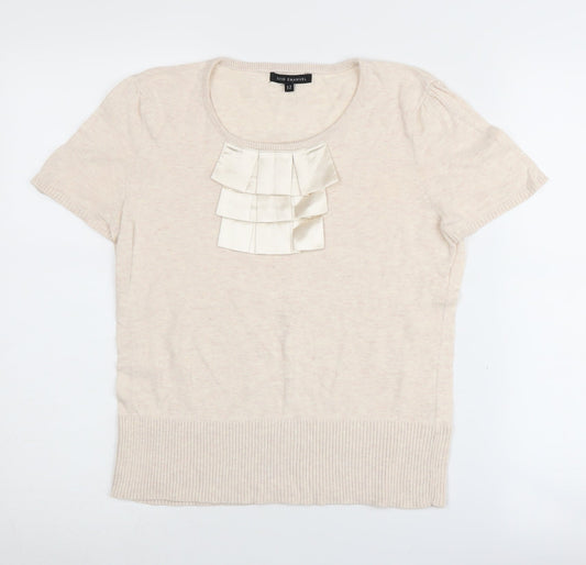 David Emanuel Women's Beige Short Sleeve Pullover Jumper - Size 12